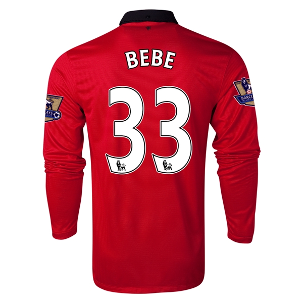13-14 Manchester United #33 BEBE Home Long Sleeve Jersey Shirt - Click Image to Close